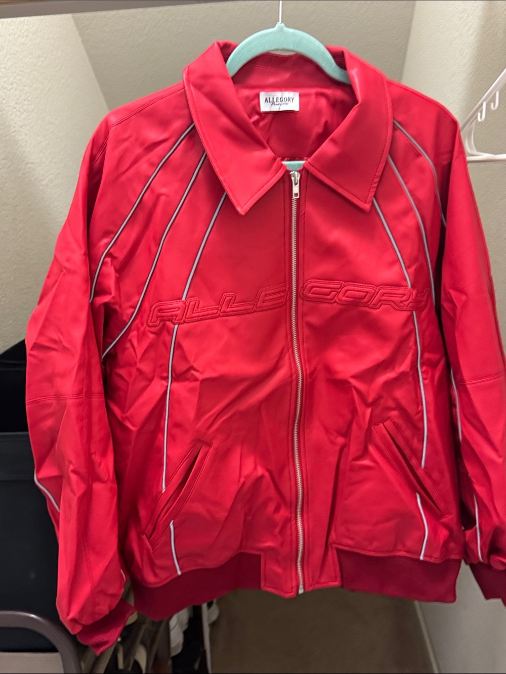 Red faux  Leather Motorcycle Jacket